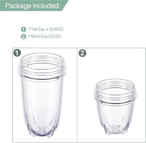 مجموعة اكواب بديلة من 3 قطع بسعة 16 اونصة و12 اونصة تناسب كوب ماجيك بوليت بليندرز بقدرة 250 واط (سلسلة MB1001) in Kuwait