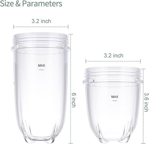مجموعة اكواب بديلة من 3 قطع بسعة 16 اونصة و12 اونصة تناسب كوب ماجيك بوليت بليندرز بقدرة 250 واط (سلسلة MB1001) in Kuwait