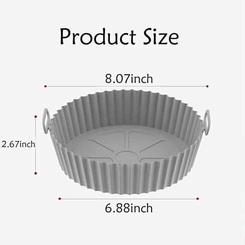 2-Packs Air Fryer Silicone Pots,Reusable Air Fryer Oven Accessories Circular Tray,Fits 3.6 To 6.8QT Air Fryer Pans(Grey+Red) in Kuwait