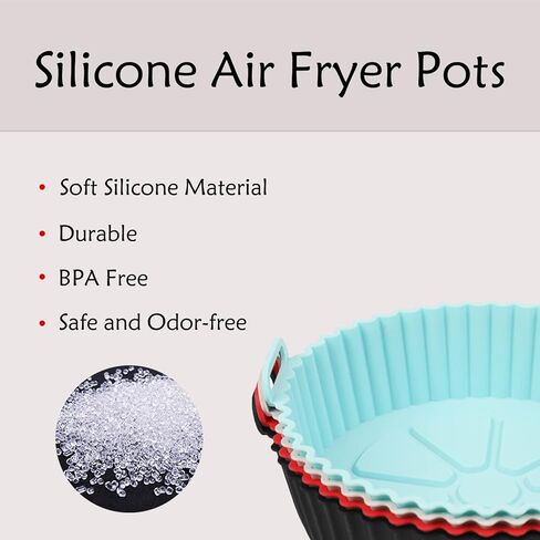 2-Packs Air Fryer Silicone Pots,Reusable Air Fryer Oven Accessories Circular Tray,Fits 3.6 To 6.8QT Air Fryer Pans(Grey+Red) in Kuwait