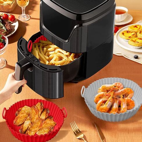 2-Packs Air Fryer Silicone Pots,Reusable Air Fryer Oven Accessories Circular Tray,Fits 3.6 To 6.8QT Air Fryer Pans(Grey+Red) in Kuwait