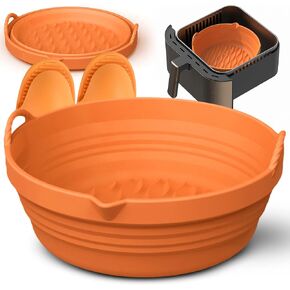 DRAPKIN Silicone Air Fryer Liner, 8.5" With Mitts- Heat Resistant, Reusable Basket Insert Pot Accessory for your Air Fry Oven Tray - Deep Round Pan - Heavy Duty Cooking Accessories in Saudi Arabia