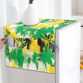 Blooming Flower Fridge Cover Multi-Purpose Washing Machine Top Cover, Pink Floral Kitchen Storage Accessories, Green for Home Kitchen