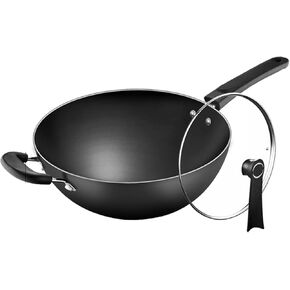 IMPREC Carbon Steel Wok Pan, Ron Stir Fry Pans Household Round Bottom Frying Pan For Electric Stove Induction Gas Stovetops (Color : Black, Size : 34x10.2cm) in Saudi Arabia