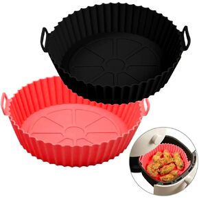 قطعتان من بطانات السيليكون للمقلاة الهوائية - بطانة مربعة للمقلاة الهوائية قابلة لإعادة الاستخدام، مقاومة للحرارة وسهلة التنظيف لمقلاة الهواء من السيليكون بسعة 4 إلى 7 لتر لملحقات مقلاة الهواء (أحمر + أسود) in Kuwait