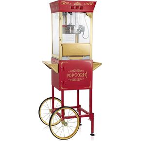 Olde Midway Movie Theater-Style Popcorn Machine Maker with Cart and 10-Ounce Kettle - Black, Vintage-Style Popper on Wheels