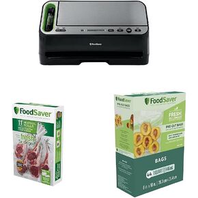 FoodSaver V4400 2-in-1 Vacuum Sealer Machine & FoodSaver Vacuum Sealer Bags & FoodSaver Vacuum Sealer Bags for Airtight Food Storage and Sous Vide, 1 Quart Precut Bags (44 Count)