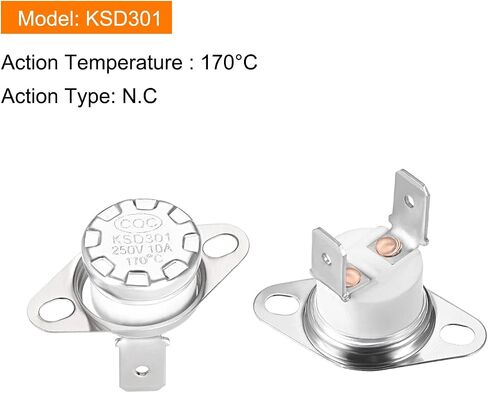 Rebower KSD301 Thermostat 170C NC Temperature Thermal Control Switch, [for Microwave Oven Refrigerators] - Normally Closed/90C Angle/5pcs in Saudi Arabia