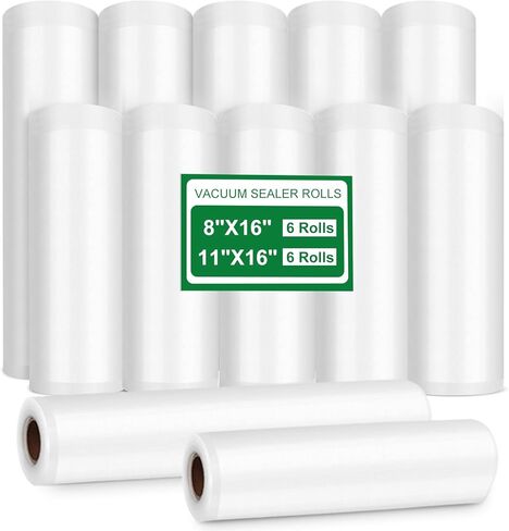 Patelai 12 Rolls Vacuum Sealer Bags 6 Rolls 8" x 16' and 6 Rolls 11" x 16' Food Vac Bags Airtight Vacuum Seal Bags for Freezer Food Storage Meal Prep and Sous Vide in Saudi Arabia