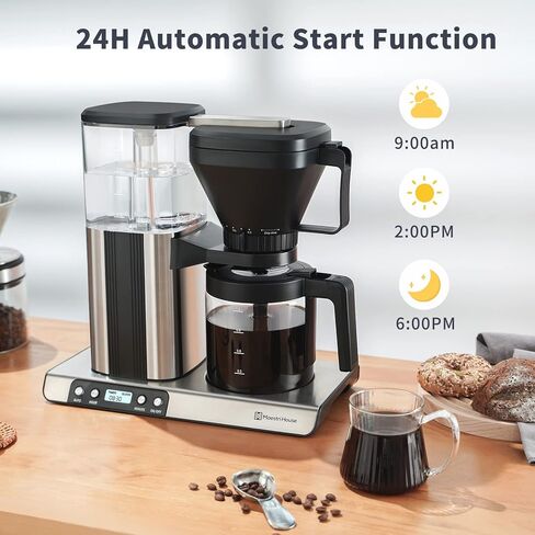 ماكينة صنع القهوة من مايستري هاوس، ماكينة صنع القهوة بالتنقيط بسعة 8 أكواب مع الفولاذ المقاوم للصدأ، تخمير بلمسة واحدة وقوة قابلة للتعديل، تشغيل تلقائي، إبريق زجاجي وطبق دافئ، خزان مياه بسعة كبيرة 1.2 لتر in Kuwait