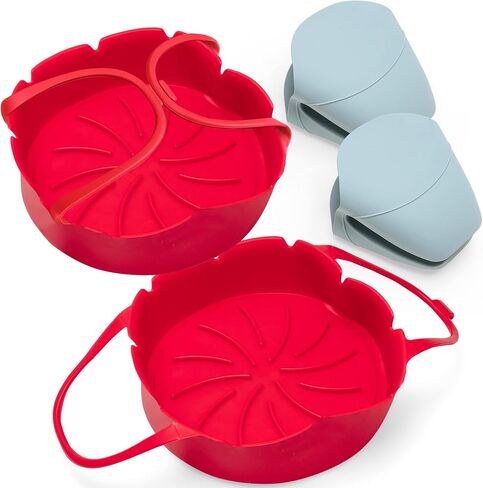 Renddee Reusable Silicone Air Fryer Liners with Gloves - 2 Round Air Fryer Silicone Liners and 2 Protective Heat Gloves - 7.1 Inch Air Fryer Inserts for 3-5 QT with Gloves for Oven Cooking in Saudi Arabia