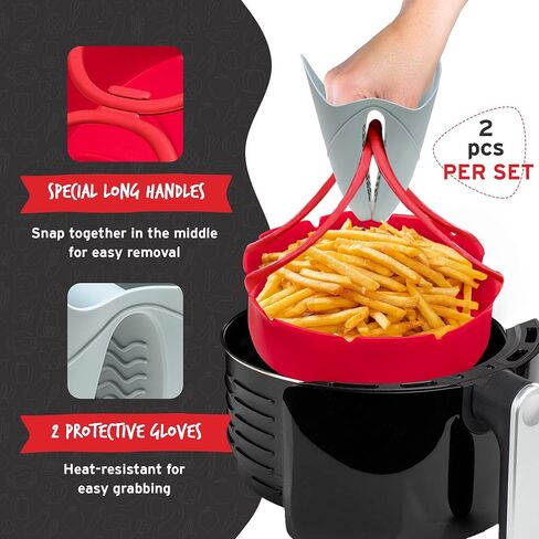 Renddee Reusable Silicone Air Fryer Liners with Gloves - 2 Round Air Fryer Silicone Liners and 2 Protective Heat Gloves - 7.1 Inch Air Fryer Inserts for 3-5 QT with Gloves for Oven Cooking in Saudi Arabia