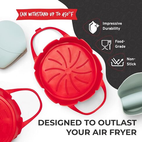 Renddee Reusable Silicone Air Fryer Liners with Gloves - 2 Round Air Fryer Silicone Liners and 2 Protective Heat Gloves - 7.1 Inch Air Fryer Inserts for 3-5 QT with Gloves for Oven Cooking in Saudi Arabia