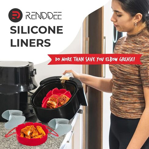 Renddee Reusable Silicone Air Fryer Liners with Gloves - 2 Round Air Fryer Silicone Liners and 2 Protective Heat Gloves - 7.1 Inch Air Fryer Inserts for 3-5 QT with Gloves for Oven Cooking in Saudi Arabia