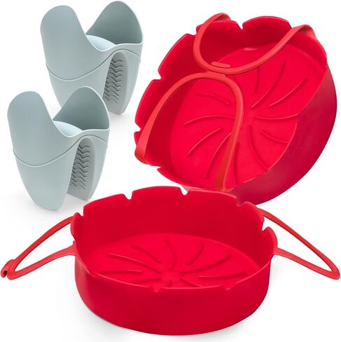 Renddee Reusable Silicone Air Fryer Liners with Gloves - 2 Round Air Fryer Silicone Liners and 2 Protective Heat Gloves - 7.1 Inch Air Fryer Inserts for 3-5 QT with Gloves for Oven Cooking in Saudi Arabia