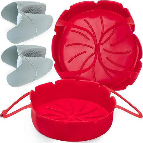 Renddee Reusable Silicone Air Fryer Liners with Gloves - 2 Round Air Fryer Silicone Liners and 2 Protective Heat Gloves - 7.1 Inch Air Fryer Inserts for 3-5 QT with Gloves for Oven Cooking in Saudi Arabia