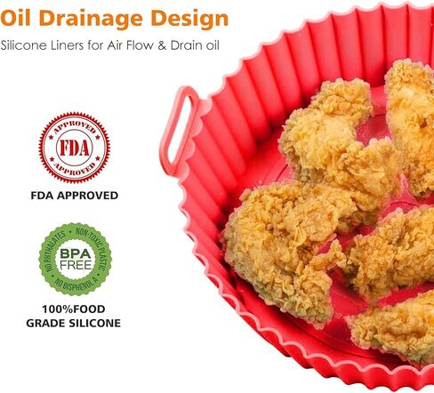 قطعتان من بطانات السيليكون للمقلاة الهوائية - بطانة مربعة للمقلاة الهوائية قابلة لإعادة الاستخدام، مقاومة للحرارة وسهلة التنظيف لمقلاة الهواء من السيليكون بسعة 4 إلى 7 لتر لملحقات مقلاة الهواء (أحمر + أسود) in Kuwait