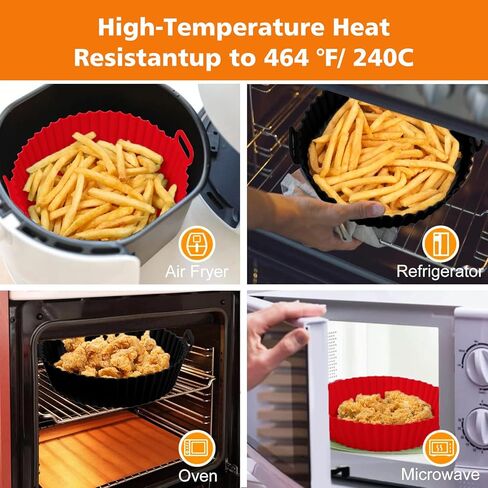 قطعتان من بطانات السيليكون للمقلاة الهوائية - بطانة مربعة للمقلاة الهوائية قابلة لإعادة الاستخدام، مقاومة للحرارة وسهلة التنظيف لمقلاة الهواء من السيليكون بسعة 4 إلى 7 لتر لملحقات مقلاة الهواء (أحمر + أسود) in Kuwait