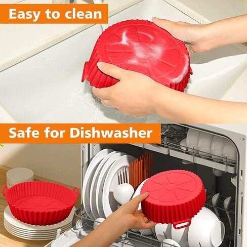 قطعتان من بطانات السيليكون للمقلاة الهوائية - بطانة مربعة للمقلاة الهوائية قابلة لإعادة الاستخدام، مقاومة للحرارة وسهلة التنظيف لمقلاة الهواء من السيليكون بسعة 4 إلى 7 لتر لملحقات مقلاة الهواء (أحمر + أسود) in Kuwait