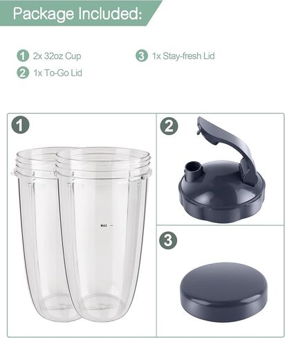 اكواب خلاط نوتري بوليت من 8 قطع بسعة 32 اونصة مع اغطية قابلة للطي وحلقات شفاه قابلة للطي وحشيات مطاطية متوافقة مع خلاطات نوتري بوليت 900 واط 600 واط بديلة لنوتري بوليت in Kuwait