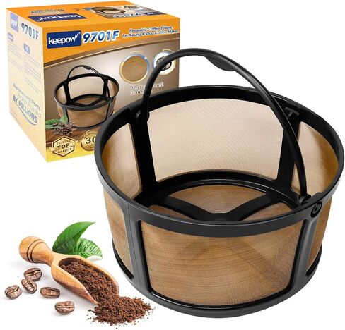 KEEPOW Reusable Coffee Filter Compatible with Keurig K-Duo Essentials and K-Duo Brewers Machine, Gold Tole Mesh Coffee Filter, 8-12 Cup Carafe Basket Coffee Makers Accessories in Saudi Arabia