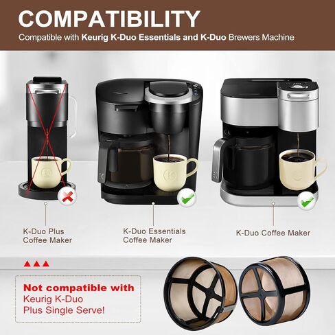 KEEPOW Reusable Coffee Filter Compatible with Keurig K-Duo Essentials and K-Duo Brewers Machine, Gold Tole Mesh Coffee Filter, 8-12 Cup Carafe Basket Coffee Makers Accessories in Saudi Arabia