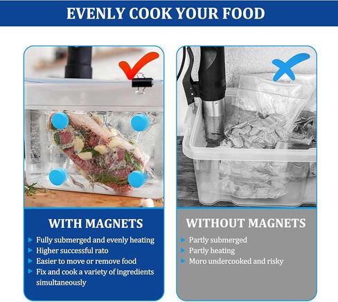 4 قطع مغناطيس سو فيد لاكياس الغمر ووضعها في مكانها - ملحق طبخ بتفريغ الهواء بدرجة حرارة منخفضة يمنع الاكياس من الطفو والطهي تحت الماء يناسب جميع المواقد المفرغة من الهواء in Kuwait