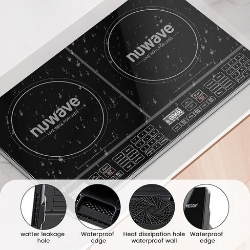 Nuwave PIC مزدوج، محمول، قوي 1800 واط مع 2 ملف تسخين كبير 8 بوصة، أدوات تحكم مستقلة ومقلاة تحريض فسيفساء، تحكم دقيق في درجة الحرارة من 100 درجة فهرنهايت إلى 575 درجة فهرنهايت في 5 درجات فهرنهايت، ووك هيي in Saudi Arabia