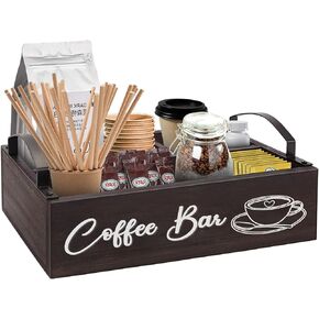 كيهتووي منظم محطة القهوة، منظم ملحقات بار القهوة الخشبي لسطح الطاولة، سلة تخزين حامل كبسولات القهوة لكوب كيه مع مقبض، علبة سكر الشاي لتزيين بار القهوة in Kuwait