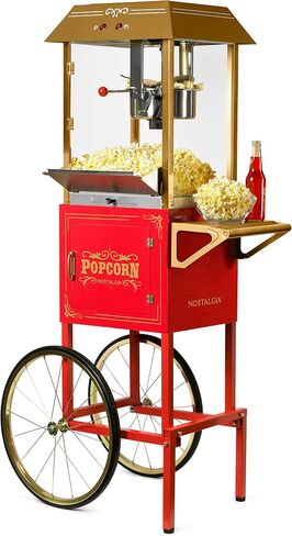 Nostalgia Popcorn Maker Machine - Professional Cart With 8 Oz Kettle Makes Up to 32 Cups - Vintage Popcorn Machine Movie Theater Style - Navy & Gold in Saudi Arabia