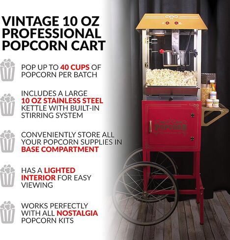 Nostalgia Popcorn Maker Machine - Professional Cart With 8 Oz Kettle Makes Up to 32 Cups - Vintage Popcorn Machine Movie Theater Style - Navy & Gold in Saudi Arabia
