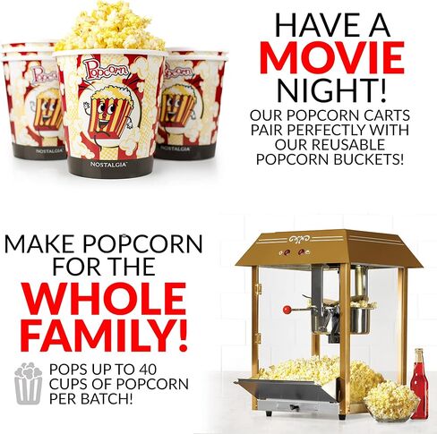 Nostalgia Popcorn Maker Machine - Professional Cart With 8 Oz Kettle Makes Up to 32 Cups - Vintage Popcorn Machine Movie Theater Style - Navy & Gold in Saudi Arabia