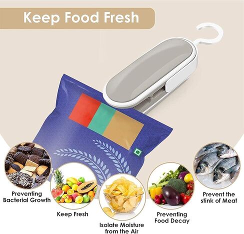 Mini Bag Sealer, Portable Sealing Bags Machine, Handheld Heat Food Vacuum Sealer Machine with Cutter and Hook for Snack, Plastic Bags, Storage, Potato Chip Cookie Bags (Grey 2PCS) in Saudi Arabia