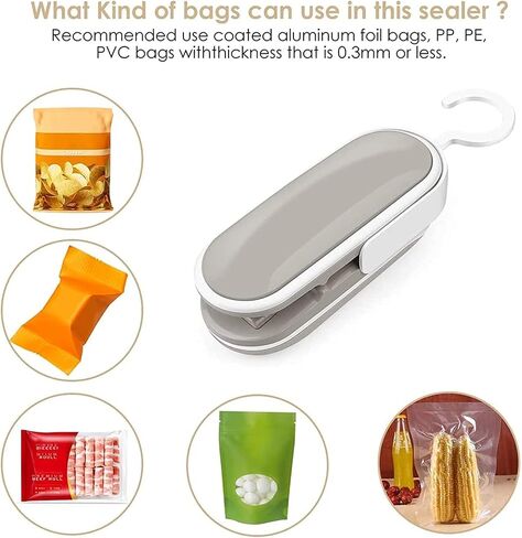 Mini Bag Sealer, Portable Sealing Bags Machine, Handheld Heat Food Vacuum Sealer Machine with Cutter and Hook for Snack, Plastic Bags, Storage, Potato Chip Cookie Bags (Grey 2PCS) in Saudi Arabia