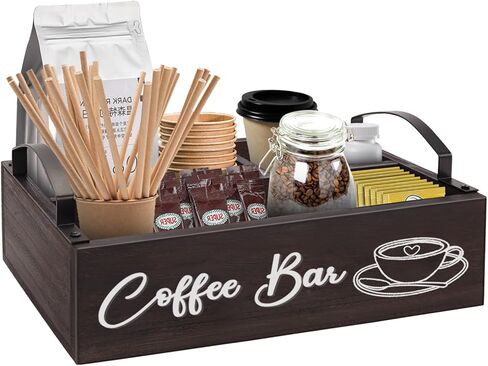 كيهتووي منظم محطة القهوة، منظم ملحقات بار القهوة الخشبي لسطح الطاولة، سلة تخزين حامل كبسولات القهوة لكوب كيه مع مقبض، علبة سكر الشاي لتزيين بار القهوة in Kuwait