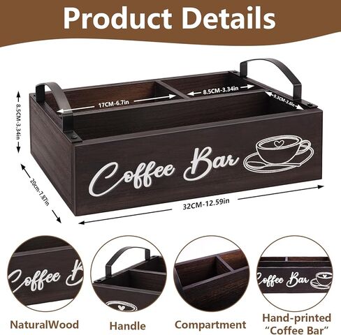 كيهتووي منظم محطة القهوة، منظم ملحقات بار القهوة الخشبي لسطح الطاولة، سلة تخزين حامل كبسولات القهوة لكوب كيه مع مقبض، علبة سكر الشاي لتزيين بار القهوة in Kuwait