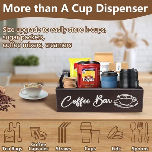 كيهتووي منظم محطة القهوة، منظم ملحقات بار القهوة الخشبي لسطح الطاولة، سلة تخزين حامل كبسولات القهوة لكوب كيه مع مقبض، علبة سكر الشاي لتزيين بار القهوة in Kuwait