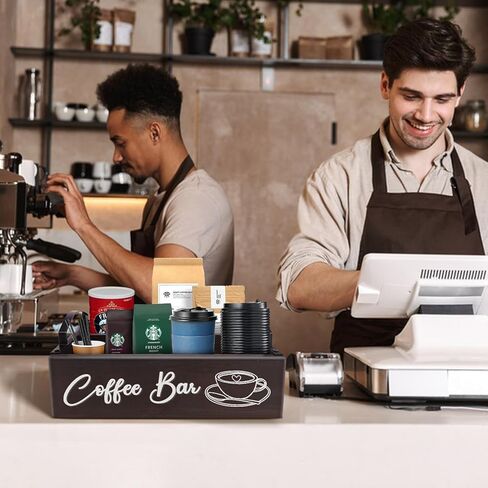 كيهتووي منظم محطة القهوة، منظم ملحقات بار القهوة الخشبي لسطح الطاولة، سلة تخزين حامل كبسولات القهوة لكوب كيه مع مقبض، علبة سكر الشاي لتزيين بار القهوة in Kuwait