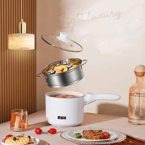 Electric Hot Pot, 1.5 L Nonstick Wok Stir Frying Pan with Stainless Steel Food Steamer Power Adjustment Skillet Saucepan for Stir Fry, Steak, Egg, Fried Rice, Oatmeal, Soup (Stainless Steel) in Saudi Arabia