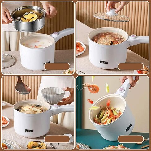 Electric Hot Pot, 1.5 L Nonstick Wok Stir Frying Pan with Stainless Steel Food Steamer Power Adjustment Skillet Saucepan for Stir Fry, Steak, Egg, Fried Rice, Oatmeal, Soup (Stainless Steel) in Saudi Arabia