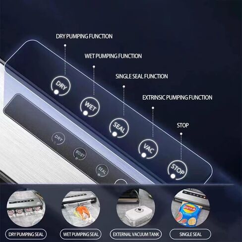 ماكينة إغلاق الهواء، ماكينة إغلاق الهواء الرطبة الجافة مع 10 أكياس صغيرة لتخزين الطعام، نظام إغلاق الهواء الأوتوماتيكي الكامل للمطبخ من أجل فيديو رائع، نضارة الوجبات الخفيفة، لوحة من الفولاذ المقاوم للصدأ، ضوء مؤشر LED in Kuwait