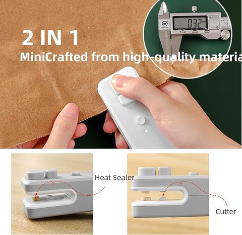 اداة اغلاق اكياس رقائق صغيرة 2 في 1 مع اداة تقطيع حرارية قابلة لاعادة الشحن بسعة 400 مللي امبير في الساعة مع كيبل USB نوع سي - رمادي in Kuwait