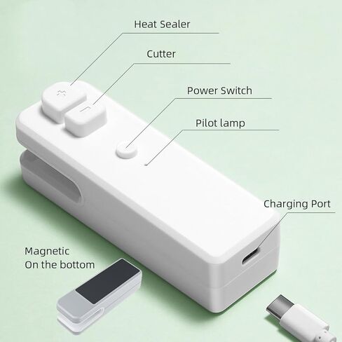 اداة اغلاق اكياس رقائق صغيرة 2 في 1 مع اداة تقطيع حرارية قابلة لاعادة الشحن بسعة 400 مللي امبير في الساعة مع كيبل USB نوع سي - رمادي in Kuwait