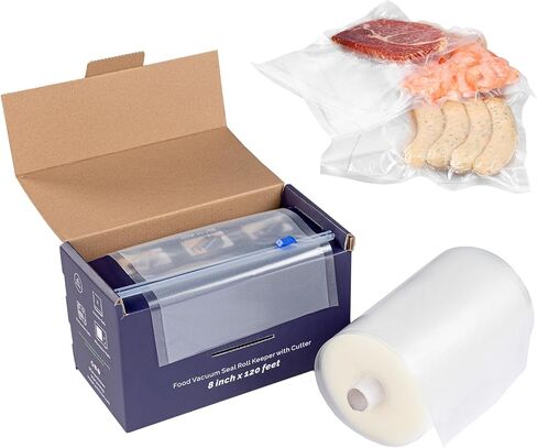 لفات أكياس تفريغ الهواء مقاس 8 × 120 بوصة من GeryonKitchen، حافظة لفافة غلق الطعام مع قاطعة لجميع ماكينات ختم التفريغ، رائعة لتخزين الطعام، فيديو Sous Vide وإعداد الوجبات in Kuwait