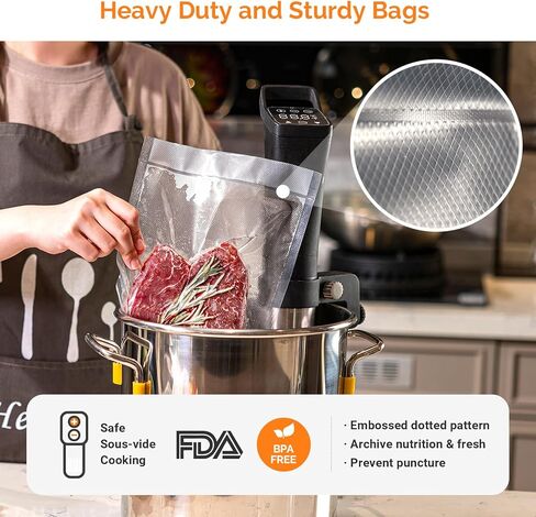 لفات أكياس تفريغ الهواء مقاس 8 × 120 بوصة من GeryonKitchen، حافظة لفافة غلق الطعام مع قاطعة لجميع ماكينات ختم التفريغ، رائعة لتخزين الطعام، فيديو Sous Vide وإعداد الوجبات in Kuwait