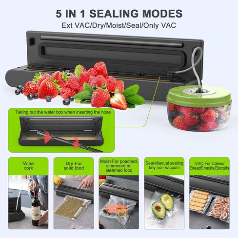 BEYUAM Vacuum Sealer, Food Saver Vacuum Sealer Machine with Auto&Manual Options for Food Storage, 5 in1 Food Vacuum Sealer with Dry&Moist Modes, LED Indicator Lights, Compact Design, Includes 15PCS（15） in Saudi Arabia