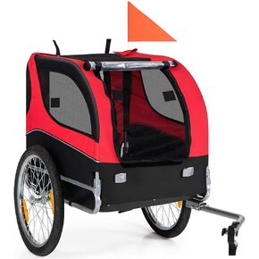 Tangkula Dog Bike Trailer, Breathable Mesh Dog Cart with 3 Entrances, Safety Flag, 8 Reflectors, Folding Pet Carrier Wagon with 20 Inch Wheels, Bicycle Carrier for Medium and Small Sized Dogs