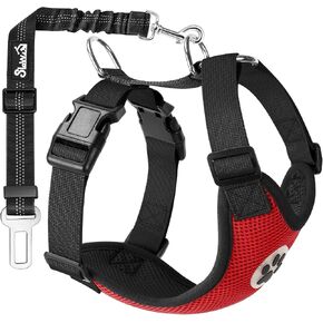 SlowTon Dog Seat Belt Harness for Car, Dog Car Harness Adjustable Mesh Breathable & Dog Seatbelt Safety Tether with Elastic Bungee for Small Medium Large Pets(Black, Double Clip, XXXS) in Saudi Arabia
