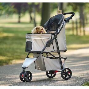 Carlson Pet Products Stroller, Includes 360 Degree Front Wheel Swivel, Rear Wheel Breaks, Reflective Trim, Mesh Panels, Umbrella and Mesh Canopy, Khaki