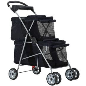 BestPet Dog Stroller Cat Pet Carriers Bag Jogger for Small Medium Dogs Cats Travel Camping 4 Wheels Lightweight Waterproof Folding Crate with Soft Pad (Black)